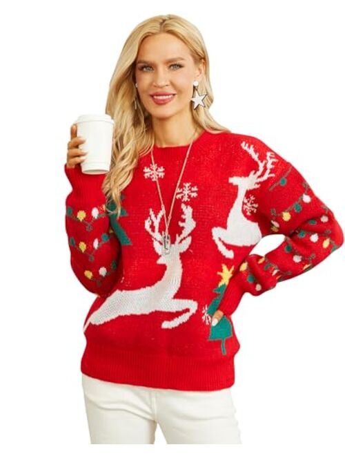 Honwenle Women's Ugly Christmas Sweater Funny Cute Christmas Tree Snowflake Reindeer Santa Xmas Knitted Pullover Jumper Tops