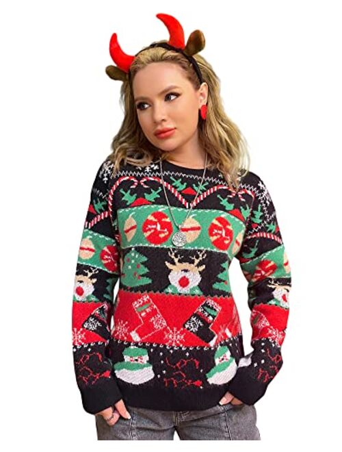 Honwenle Women's Ugly Christmas Sweater Funny Cute Christmas Tree Snowflake Reindeer Santa Xmas Knitted Pullover Jumper Tops