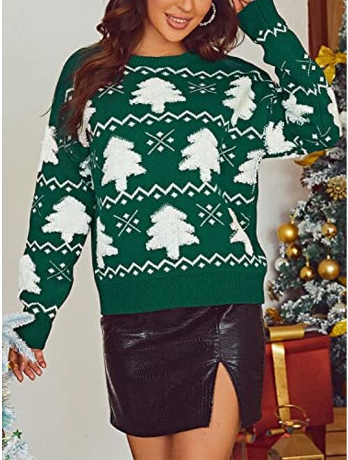 Miessial Women's Knitted Christmas Pattern Sweater Comfy Crewneck Long Sleeve Pullover Sweater