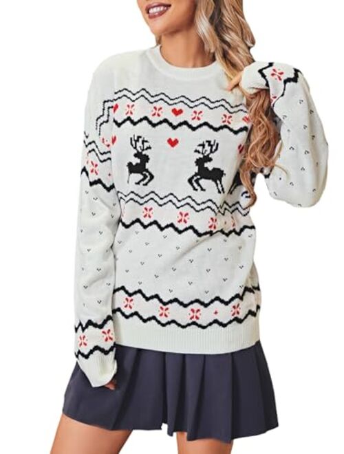 Miessial Women's Knitted Christmas Pattern Sweater Comfy Crewneck Long Sleeve Pullover Sweater