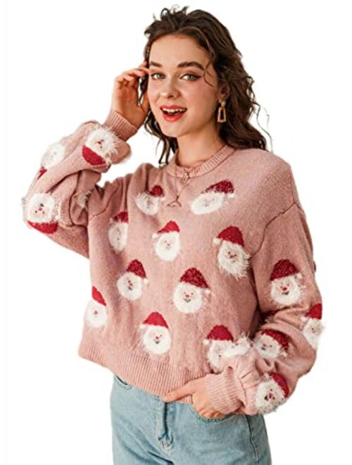 Miessial Women's Knitted Christmas Pattern Sweater Comfy Crewneck Long Sleeve Pullover Sweater