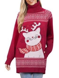 Goodstoworld Women's Turtleneck Oversized Ugly Christmas Sweaters Long Pullover Warm Cozy Sweater Dress Knit Tops with Pockets