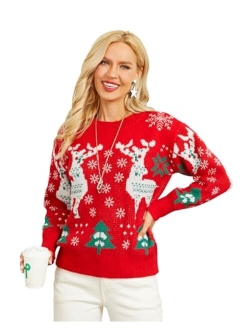 Fashionme Women Ugly Christmas Sweater Pullover Holiday Soft Lightweight Warm Crewneck Chunky Sweaters