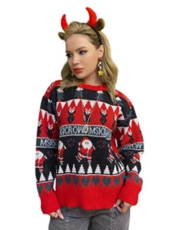 Fashionme Women Ugly Christmas Sweater Pullover Holiday Soft Lightweight Warm Crewneck Chunky Sweaters