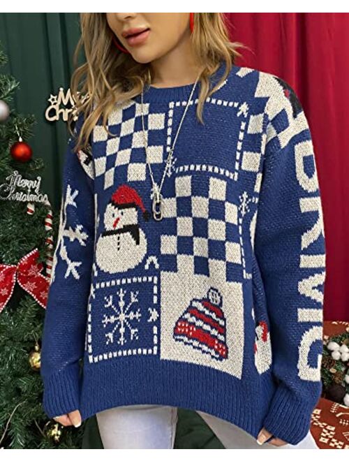 Fashionme Women Ugly Christmas Sweater Pullover Holiday Soft Lightweight Warm Crewneck Chunky Sweaters