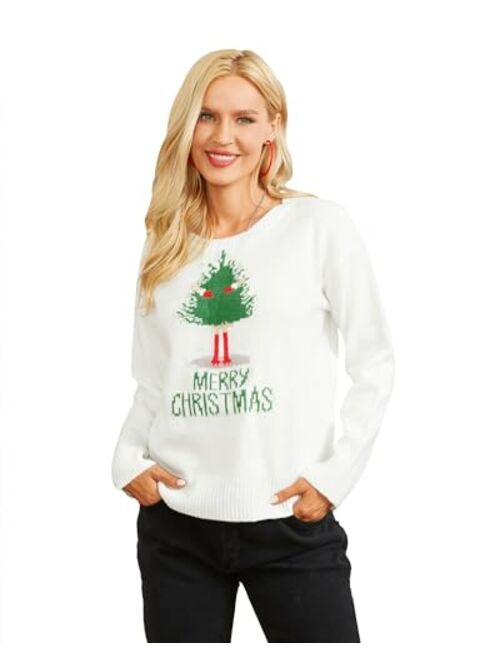 Fashionme Women Ugly Christmas Sweater Pullover Holiday Soft Lightweight Warm Crewneck Chunky Sweaters