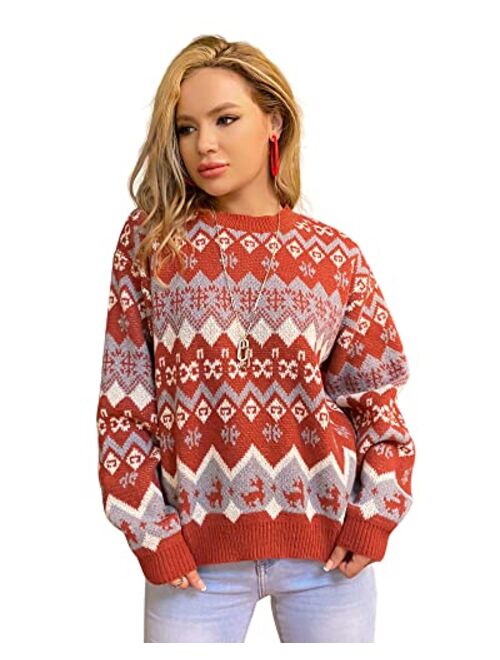 Fashionme Women Ugly Christmas Sweater Pullover Holiday Soft Lightweight Warm Crewneck Chunky Sweaters