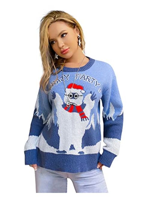 Fashionme Women Ugly Christmas Sweater Pullover Holiday Soft Lightweight Warm Crewneck Chunky Sweaters