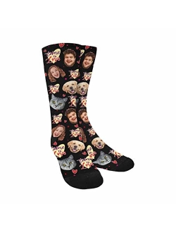 Annhomeart Personalized Photo Socks Add Pet Face on Crew Socks for Men Women Boy Girl Turn Your Dog Cat Face into Socks