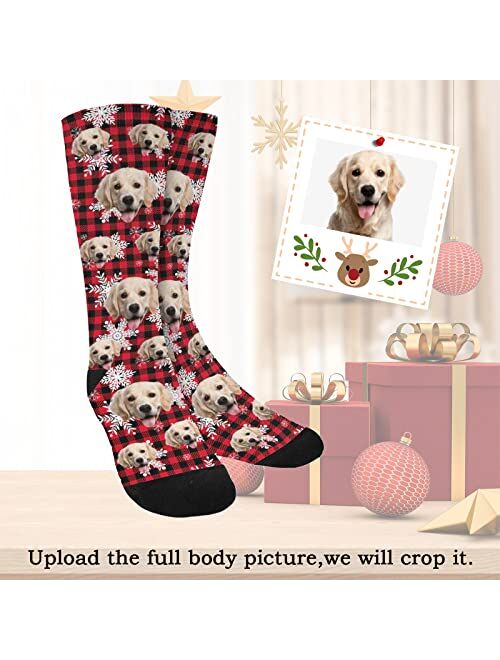 Artsadd Personalized Christmas Socks with Pet Puppy Faces Custom Christmas Gifts Unisex Socks Pet Photo Socks for Women Men