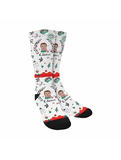 Artsadd Custom Face Socks Personalized Black Large Snowflake Crew Socks for Men Women Christmas