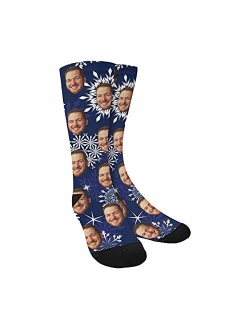 Artsadd Custom Face Socks Personalized Black Large Snowflake Crew Socks for Men Women Christmas