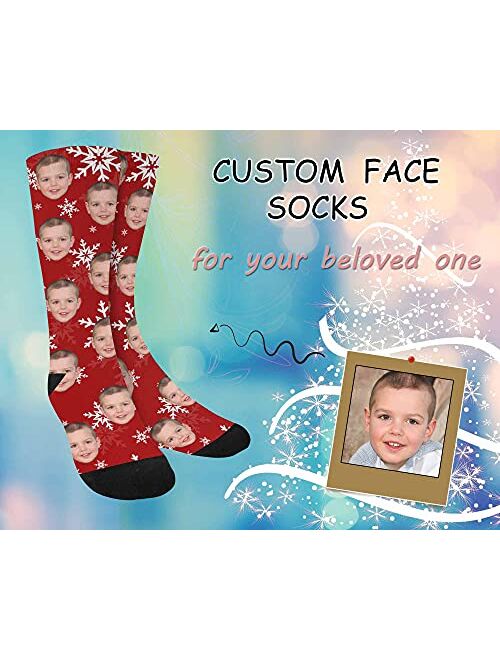 Artsadd Custom Face Socks Personalized Black Large Snowflake Crew Socks for Men Women Christmas