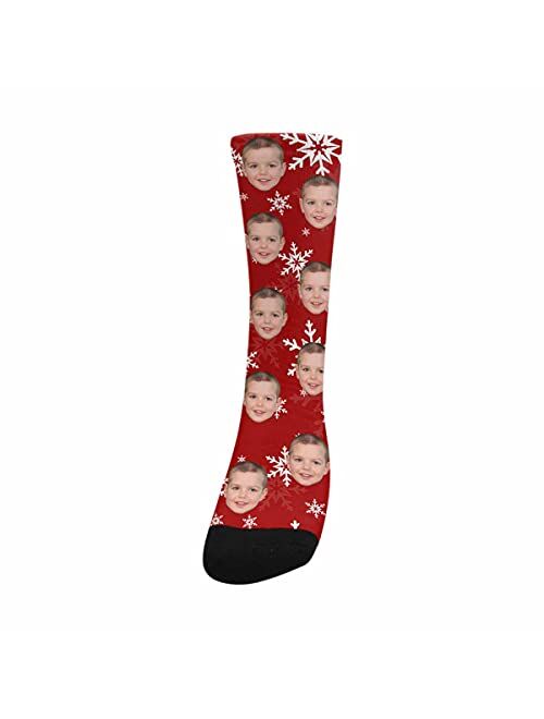 Artsadd Custom Face Socks Personalized Black Large Snowflake Crew Socks for Men Women Christmas