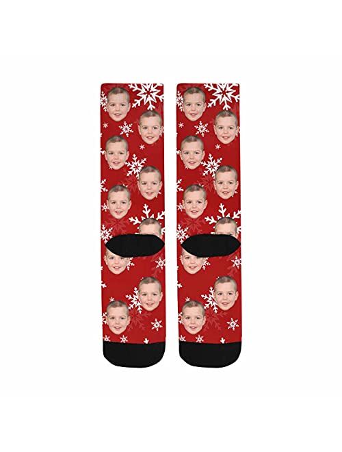 Artsadd Custom Face Socks Personalized Black Large Snowflake Crew Socks for Men Women Christmas