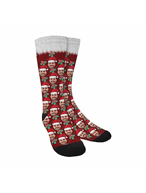 Artsadd Custom Face Socks Personalized Black Large Snowflake Crew Socks for Men Women Christmas