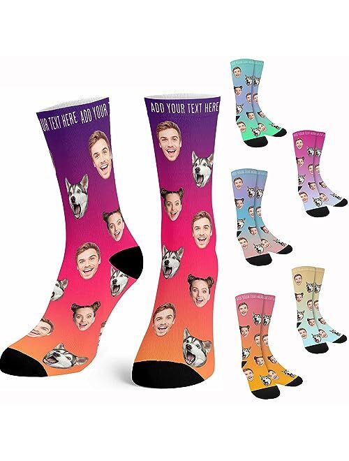 Artsadd Custom Face Socks with Picture, Personalized Socks with Dog Cat Photo, Customized Unisex Funny Gifts for Men Women