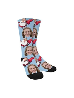 Interestprint Custom Your Face on Socks With Cute Santa Claus Print Novelty Crew Socks for Christmas Day