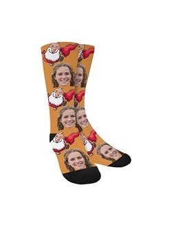 Interestprint Custom Your Face on Socks With Cute Santa Claus Print Novelty Crew Socks for Christmas Day