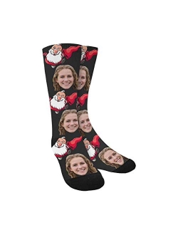 Interestprint Custom Your Face on Socks With Cute Santa Claus Print Novelty Crew Socks for Christmas Day