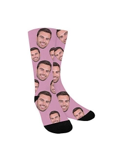 ShineSand Custom Face Socks with Picture, Personalized Socks with Photo Customized Unisex Funny Crew Sock Gifts for Men Women