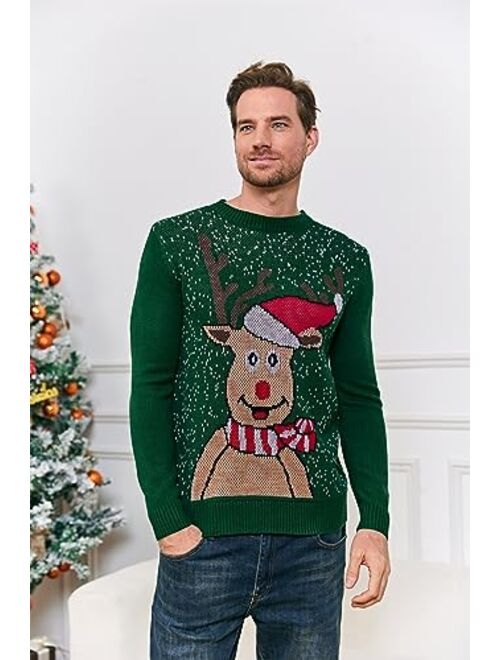 Karlywindow Mens Ugly Christmas Sweater Holiday Reindeer Snowflake Santa Soft Pullover Long Sleeve Knitted Sweaters