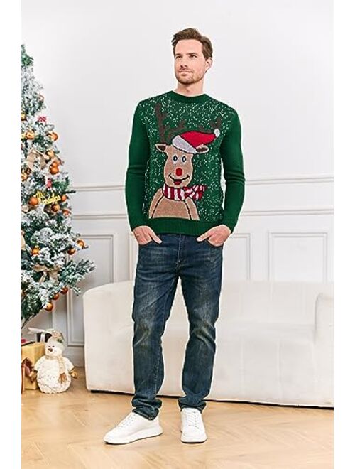 Karlywindow Mens Ugly Christmas Sweater Holiday Reindeer Snowflake Santa Soft Pullover Long Sleeve Knitted Sweaters