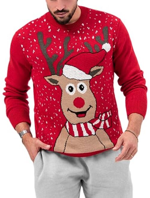 Karlywindow Mens Ugly Christmas Sweater Holiday Reindeer Snowflake Santa Soft Pullover Long Sleeve Knitted Sweaters