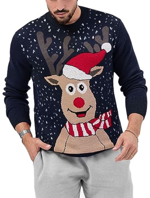 Karlywindow Mens Ugly Christmas Sweater Holiday Reindeer Snowflake Santa Soft Pullover Long Sleeve Knitted Sweaters