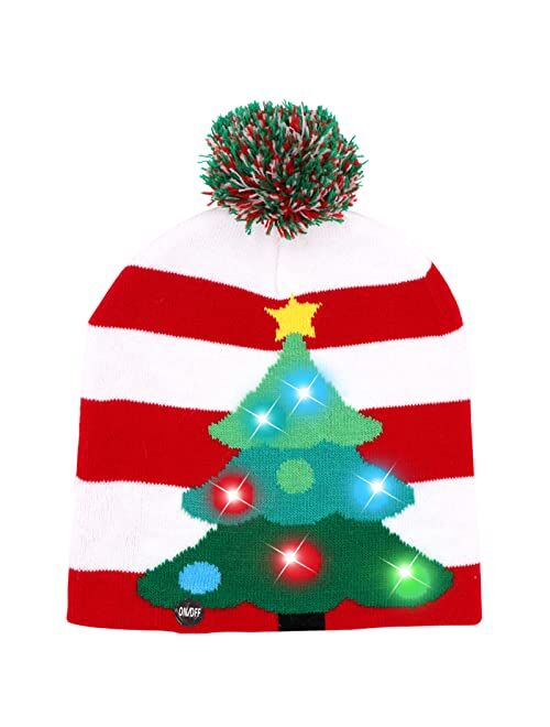 OurWarm LED Christmas Beanie Light up Christmas Hats, Knit Hats with 6 Colorful LED Lights, Unisex Winter Snow Hat