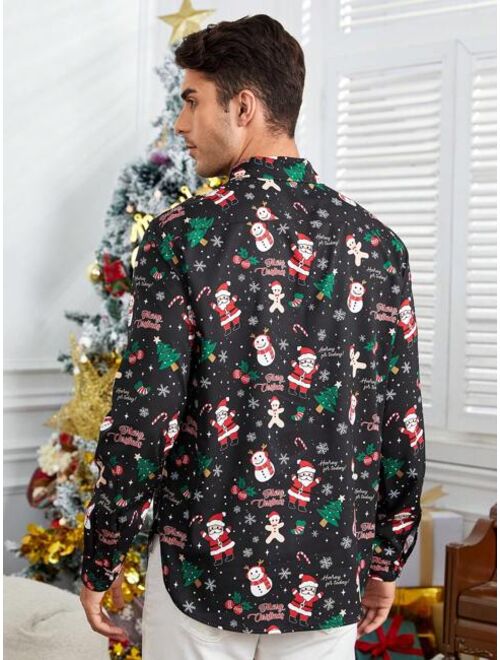 Shein Manfinity Men Christmas Print Button Up Shirt