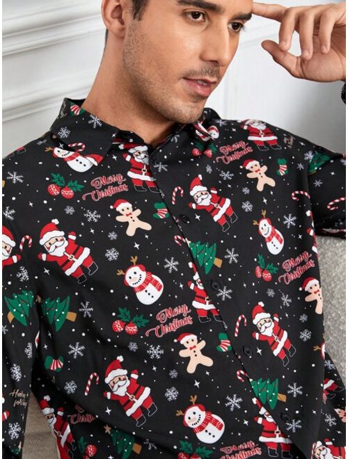 Shein Manfinity Men Christmas Print Button Up Shirt