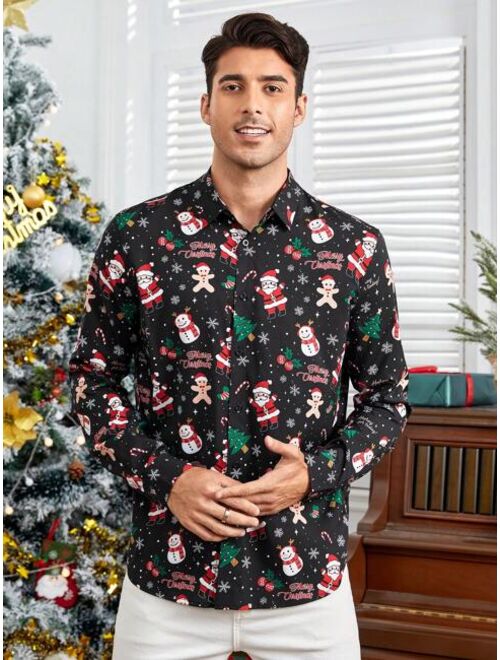 Shein Manfinity Men Christmas Print Button Up Shirt