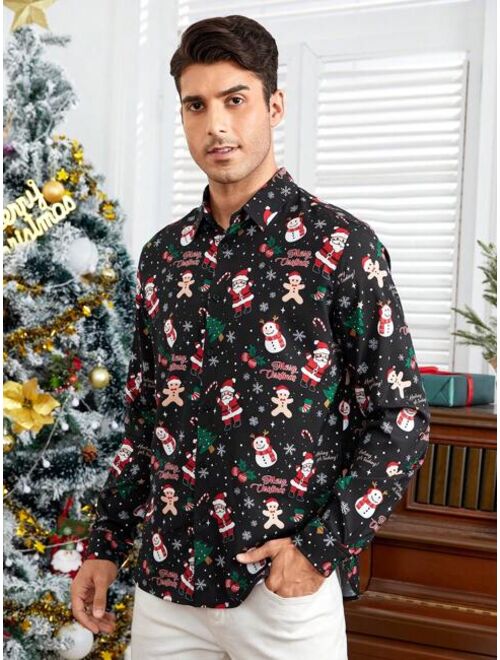 Shein Manfinity Men Christmas Print Button Up Shirt