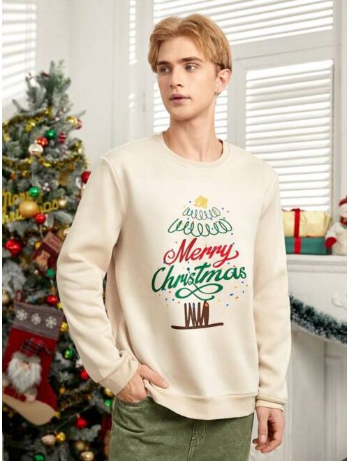 SHEIN Men Christmas Print Thermal Lined Sweatshirt