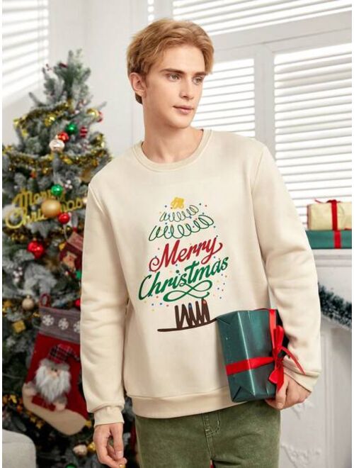 SHEIN Men Christmas Print Thermal Lined Sweatshirt