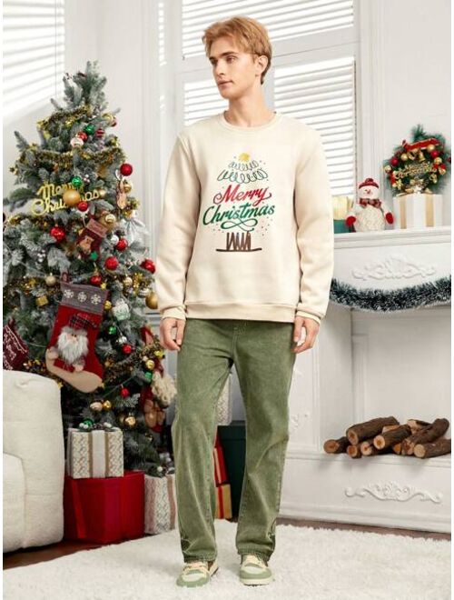 SHEIN Men Christmas Print Thermal Lined Sweatshirt