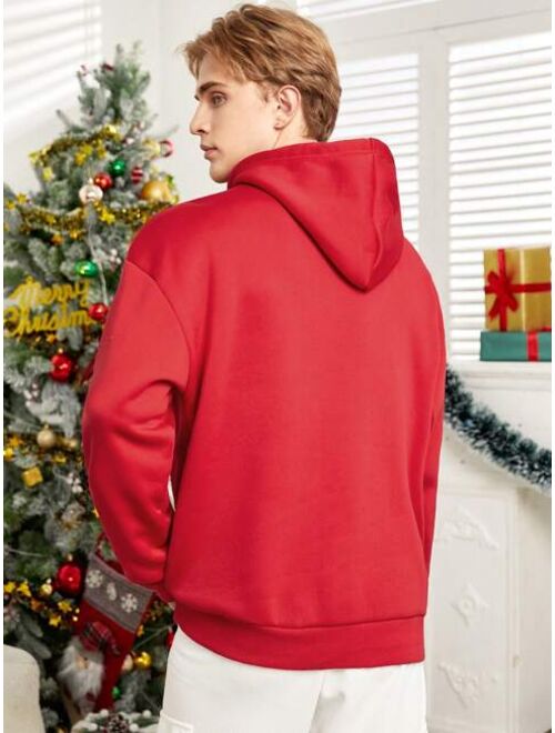 Shein Manfinity Hypemode Men Christmas Print Drop Shoulder Drawstring Hoodie