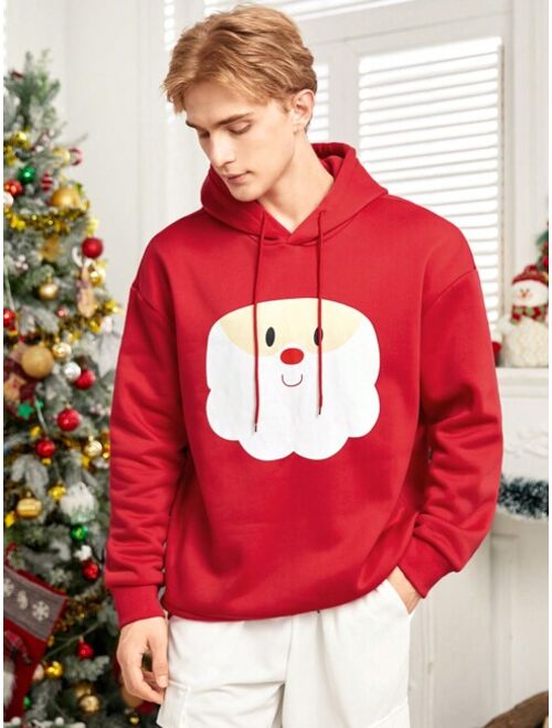 Shein Manfinity Hypemode Men Christmas Print Drop Shoulder Drawstring Hoodie