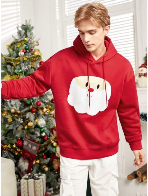 Shein Manfinity Hypemode Men Christmas Print Drop Shoulder Drawstring Hoodie