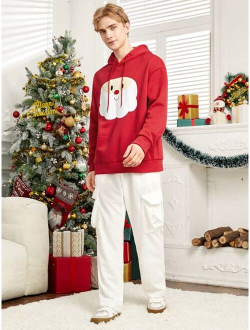 Shein Manfinity Hypemode Men Christmas Print Drop Shoulder Drawstring Hoodie