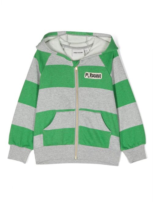 Mini Rodini logo-patch striped cotton hoodie