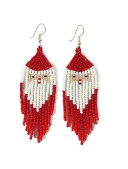 buybeaded Christmas Beaded Earrings for Women Handmade Bead Santa Clause Drop & Dangle Fringe Earrings for Women and Girls Christmas Gifts (Craft Corner-Eva6)