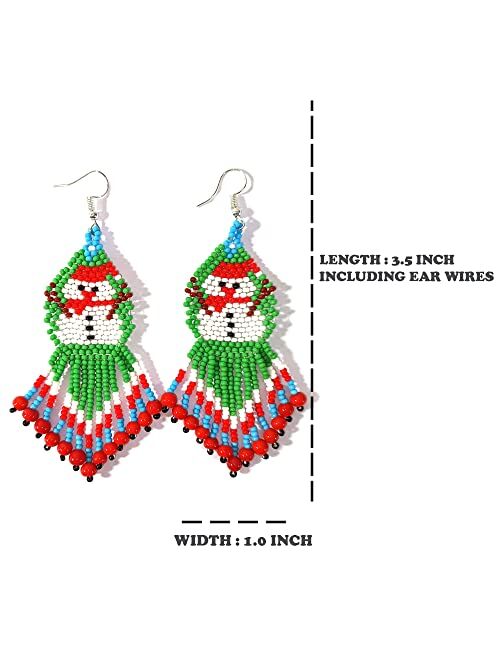 buybeaded Christmas Beaded Earrings for Women Handmade Bead Santa Clause Drop & Dangle Fringe Earrings for Women and Girls Christmas Gifts (Craft Corner-Eva6)