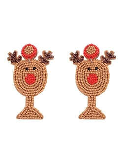 Dvacaman Christmas Earrings for Women Girls, Christmas Beaded Tree Santa Claus Xmas Snowman Elk Cowgirl Boot Earring for Festive Holiday Party Gift