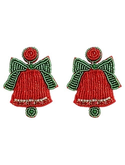 Dvacaman Christmas Earrings for Women Girls, Christmas Beaded Tree Santa Claus Xmas Snowman Elk Cowgirl Boot Earring for Festive Holiday Party Gift