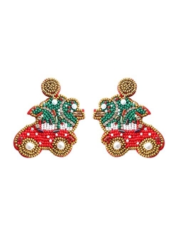 Dvacaman Christmas Earrings for Women Girls, Christmas Beaded Tree Santa Claus Xmas Snowman Elk Cowgirl Boot Earring for Festive Holiday Party Gift