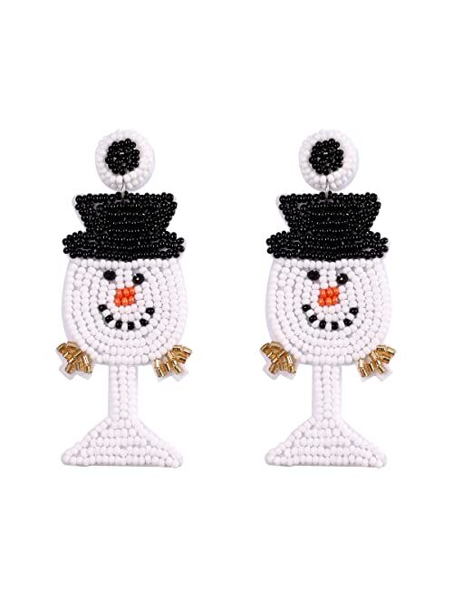 Dvacaman Christmas Earrings for Women Girls, Christmas Beaded Tree Santa Claus Xmas Snowman Elk Cowgirl Boot Earring for Festive Holiday Party Gift