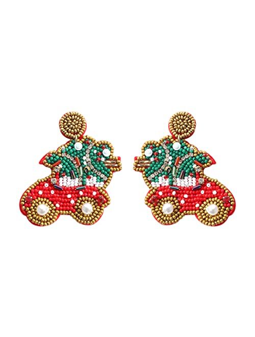 Dvacaman Christmas Earrings for Women Girls, Christmas Beaded Tree Santa Claus Xmas Snowman Elk Cowgirl Boot Earring for Festive Holiday Party Gift