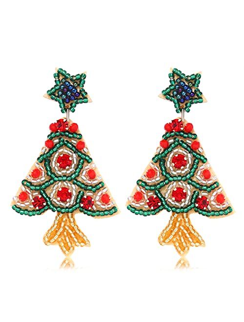 Bvga Christmas Earrings for Women Beaded Holiday Snowman Secret Santa Polka Dot Hat Earrings Christmas tree Drop Dangle Earrings Statement Earrings Festive Jewelry Gifts